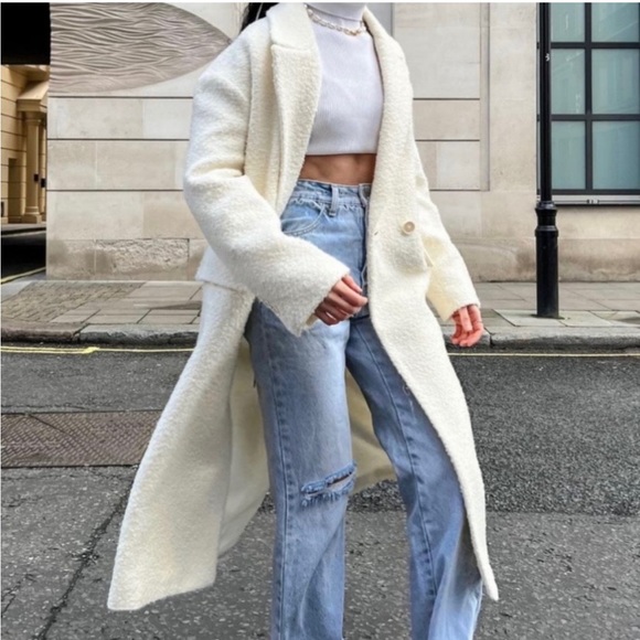 Zara Wool Blend Textured White Coat size Large - Picture 1 of 12